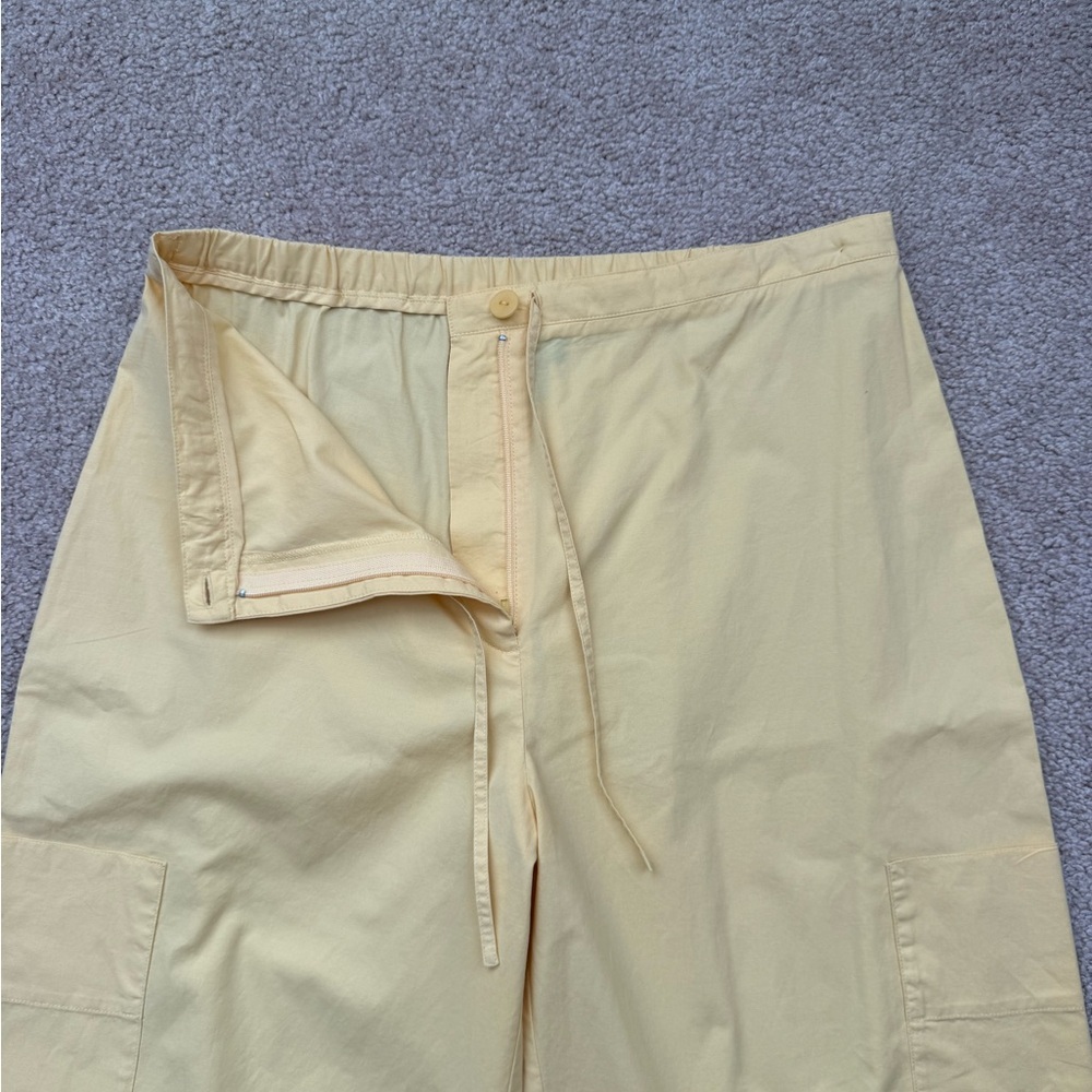 Eileen Fisher Cotton Pastel Yellow Button Shirt Cropped Wide Leg Pants SET XS - Picture 6 of 8
